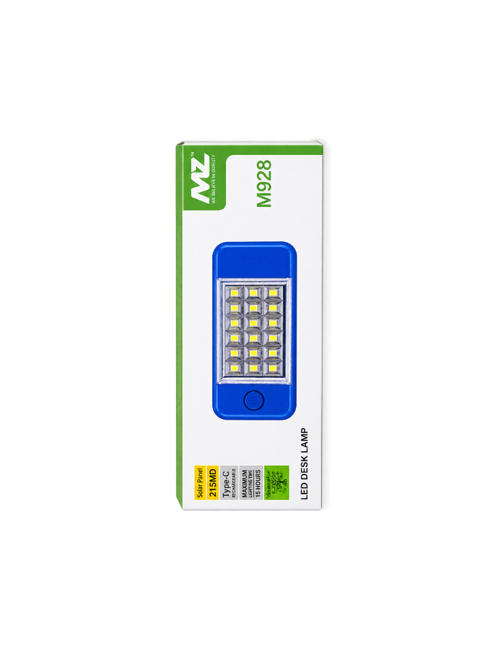MZ M928 Rechargeable LED Desk Lamp – Solar Panel, Type-C Charging, 21 SMD photo 3