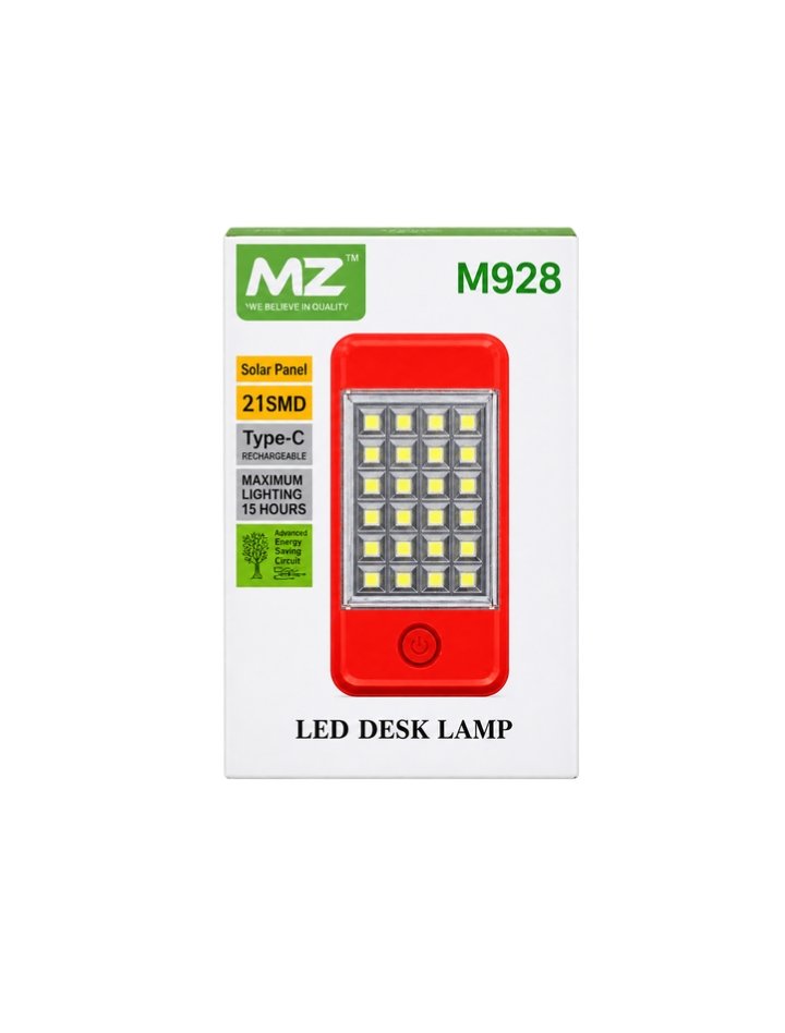MZ M928 Rechargeable LED Desk Lamp – Solar Panel, Type-C Charging, 21 SMD photo 4